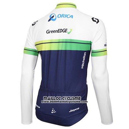 2016 Maillot Ciclismo Orica GreenEDGE Blanc et Bleu Manches Longues et Cuissard